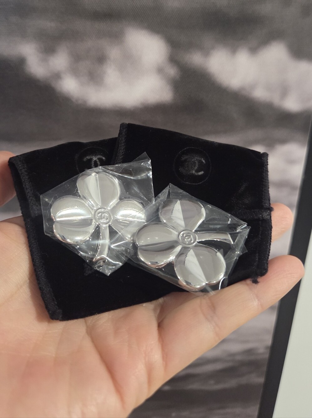 2 CHANEL Silver Camellia Flower Buttons For zannzanny